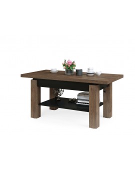 BRAVO  bruin eiken / zwart - salontafel met plank, OPKLAPBAAR VERHOOGD