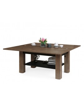 BRAVO  bruin eiken / zwart - salontafel met plank, OPKLAPBAAR VERHOOGD