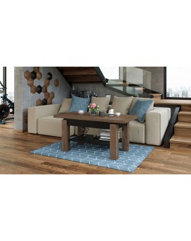 BRAVO  bruin eiken / zwart - salontafel met plank, OPKLAPBAAR VERHOOGD