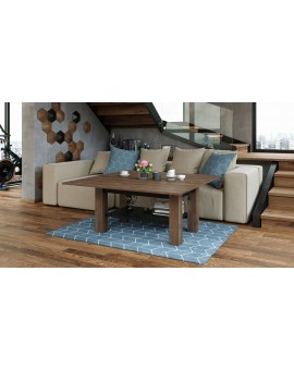 BRAVO  bruin eiken / zwart - salontafel met plank, OPKLAPBAAR VERHOOGD