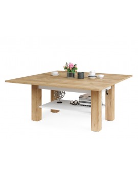 BRAVO  gouden eik / wit - salontafel met plank, OPKLAPBAAR VERHOOGD