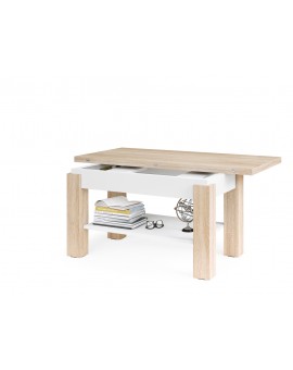 BRAVO  sonoma eiken / wit - salontafel met plank, OPKLAPBAAR VERHOOGD