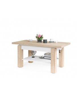 BRAVO  sonoma eiken / wit - salontafel met plank, OPKLAPBAAR VERHOOGD