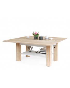 BRAVO  sonoma eiken / wit - salontafel met plank, OPKLAPBAAR VERHOOGD