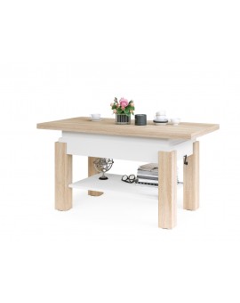 BRAVO  sonoma eiken / wit - salontafel met plank, OPKLAPBAAR VERHOOGD