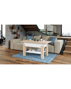 BRAVO  sonoma eiken / wit - salontafel met plank, OPKLAPBAAR VERHOOGD