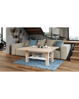 BRAVO  sonoma eiken / wit - salontafel met plank, OPKLAPBAAR VERHOOGD