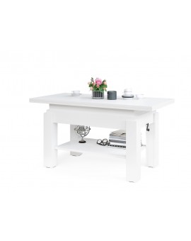 BRAVO  wit, salontafel met plank, OPKLAPBAAR VERHOOGD