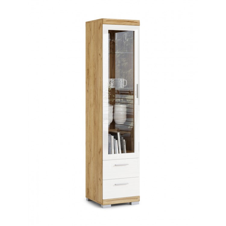 Vitrinekast SIMPLE KWD1SZ2 EIKEN AMBACHT GOUD/WIT GLANS Vitrinekast SIMPLE KWD1SZ2 EIKEN AMBACHT GOUD/WIT GLANS