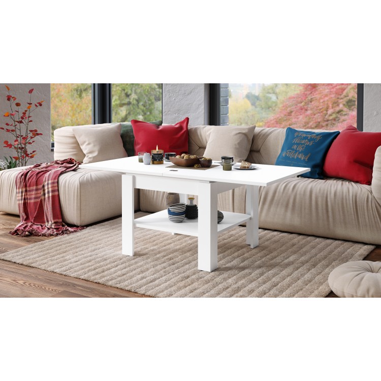 LEO Mat Wit - KOFFIETAFEL MET UITKLAPBAAR BLAD LEO Mat Wit - KOFFIETAFEL MET UITKLAPBAAR BLAD