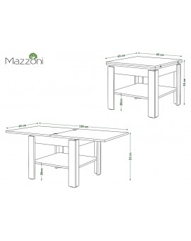LEO Votan Eiken/Mat Wit - KOFFIETAFEL MET UITKLAPBAAR BLAD