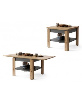 LEO Artisan Eiken/Antraciet (Donkergrijs) - KOFFIETAFEL MET UITKLAPBAAR BLAD