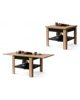 LEO Craft Eiken Goud/Mat Zwart- KOFFIETAFEL MET UITKLAPBAAR BLAD