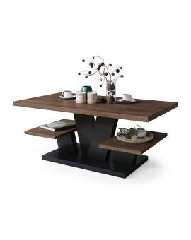 VIVA MAT Bruin eik/Zwart - MODERNE KOFFIE TAFEL MET SCHAPPEN