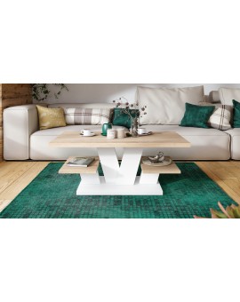 VIVA MAT Sonoma eik/Wit - MODERNE KOFFIE TAFEL MET SCHAPPEN