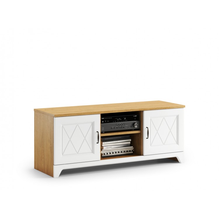 Televisiekast PROVENZA D2 Steen Eik/Wit Mat - TV-TAFEL VOOR RETRO WOONKAMER Televisiekast PROVENZA D2 Steen Eik/Wit Mat - TV-TAFEL VOOR RETRO WOONKAMER