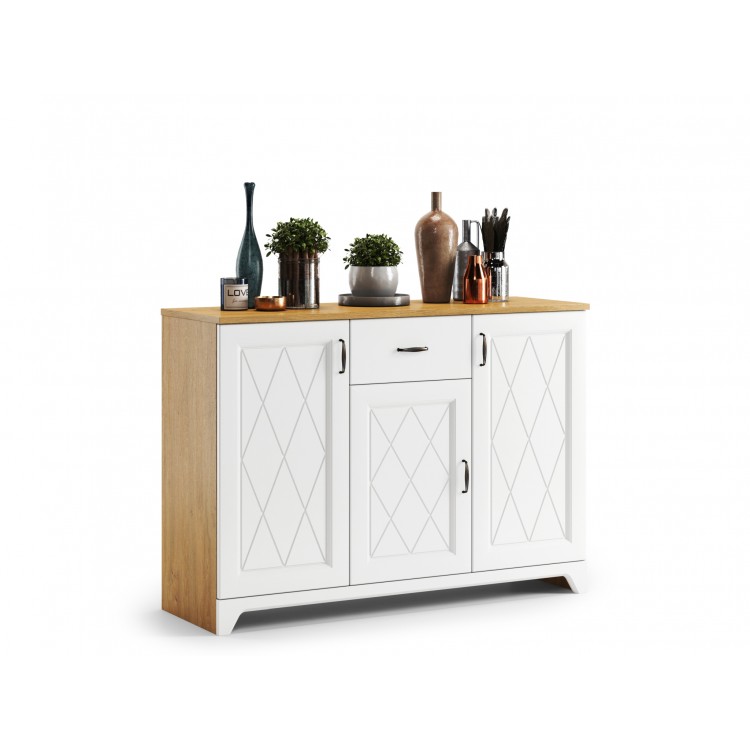 Ladekast PROVENZA KD3SZ1 Eiken Steen/Wit Mat - RETRO ONDERKAST MET LADE Ladekast PROVENZA KD3SZ1 Eiken Steen/Wit Mat - RETRO ONDERKAST MET LADE