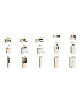 Vitrinekast PROVENZA KWD2 Eiken Steen/Wit Mat - RETRO ONDERKAST, 4-DEURS LADEKAST2
