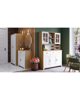 Kast PROVENZA SZD2SZ1 Eiken Steen/Wit Mat - RETRO 2-DEURS KLEERKAST MET LADE, LEGPLANK EN KLEDINGSTANG