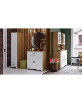 Kast PROVENZA SZD1SZ1 Eiken Steen/Wit Mat - RETRO 1-DEURS ONDERKAST MET LADE
