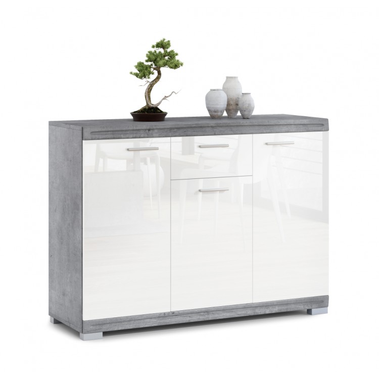 Brede ladekast SIMPLE KD3SZ1 BETON / WIT GLANS Brede ladekast SIMPLE KD3SZ1 BETON / WIT GLANS