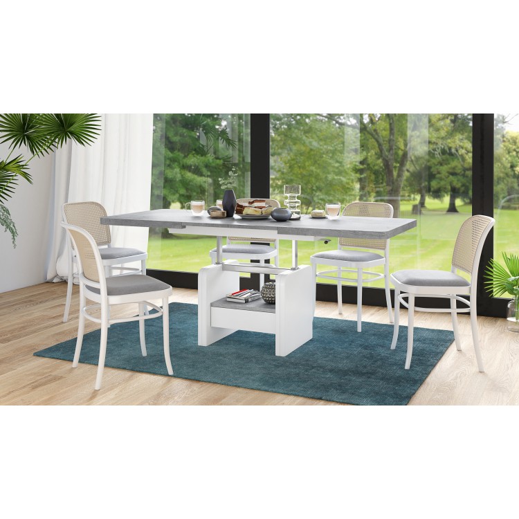 LEXUS verrijdbare koffietafel, met heffunctie, beton / wit mat LEXUS verrijdbare koffietafel, met heffunctie, beton / wit mat