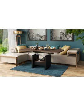 LEXUS verrijdbare koffietafel, met heffunctie, eik bruin / zwart mat