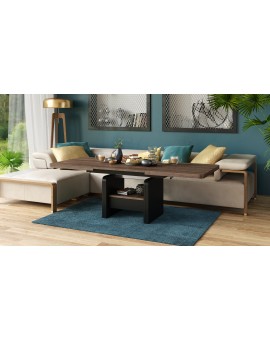LEXUS verrijdbare koffietafel, met heffunctie, eik bruin / zwart mat