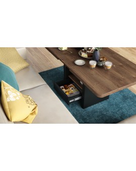 LEXUS verrijdbare koffietafel, met heffunctie, eik bruin / zwart mat