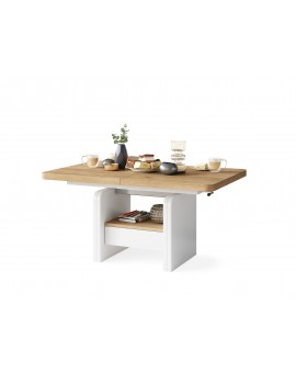 LEXUS verrijdbare koffietafel, met heffunctie, gouden eik / wit mat