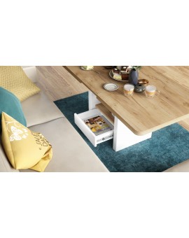 LEXUS verrijdbare koffietafel, met heffunctie, gouden eik / wit mat