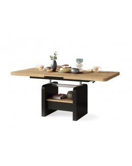 LEXUS verrijdbare koffietafel, met heffunctie, gouden eik / zwart mat