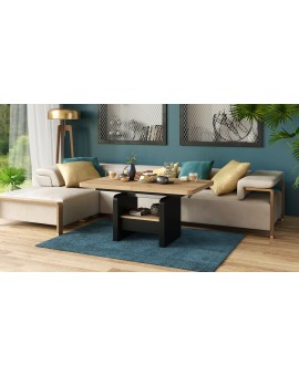 LEXUS verrijdbare koffietafel, met heffunctie, gouden eik / zwart mat