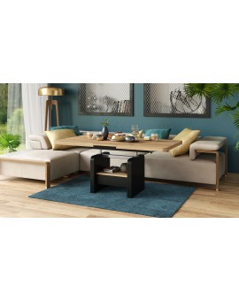 LEXUS verrijdbare koffietafel, met heffunctie, gouden eik / zwart mat