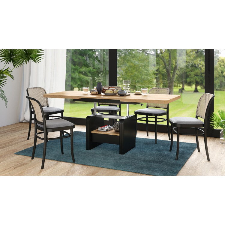 LEXUS verrijdbare koffietafel, met heffunctie, gouden eik / zwart mat LEXUS verrijdbare koffietafel, met heffunctie, gouden eik / zwart mat