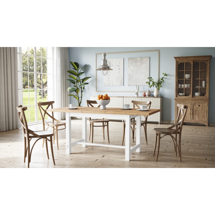 RANDAL Votan Eik/Wit, RETRO UITSCHUIFBARE TAFEL RANDAL Votan Eik/Wit, RETRO UITSCHUIFBARE TAFEL
