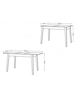 TIVO Votan Eik / Wit RETRO UITSCHUIFBARE TAFEL