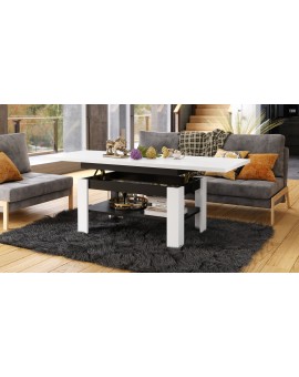 RIO Wit/Zwart - KOFFIETAFEL, UITSCHUIFBAAR MET HEFFUNCTIE VOOR HET TAFELBLAD