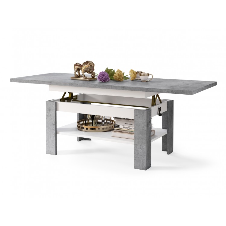 RIO Millenium Beton/Wit Mat - KOFFIETAFEL, UITSCHUIFBAAR MET HEFFUNCTIE VOOR HET TAFELBLAD RIO Millenium Beton/Wit Mat - KOFFIETAFEL, UITSCHUIFBAAR MET HEFFUNCTIE VOOR HET TAFELBLAD