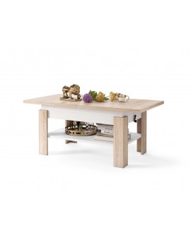 RIO Sonoma Eik/Wit Mat - KOFFIETAFEL, UITSCHUIFBAAR MET HEFFUNCTIE VOOR HET TAFELBLAD