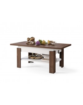 RIO Eik Bruin/Wit Mat - KOFFIETAFEL, UITSCHUIFBAAR MET HEFFUNCTIE VOOR HET TAFELBLAD
