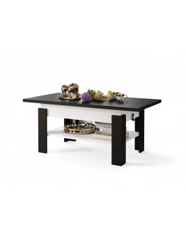 RIO Zwart/Wit - KOFFIETAFEL, UITSCHUIFBAAR MET HEFFUNCTIE VOOR HET BLAD