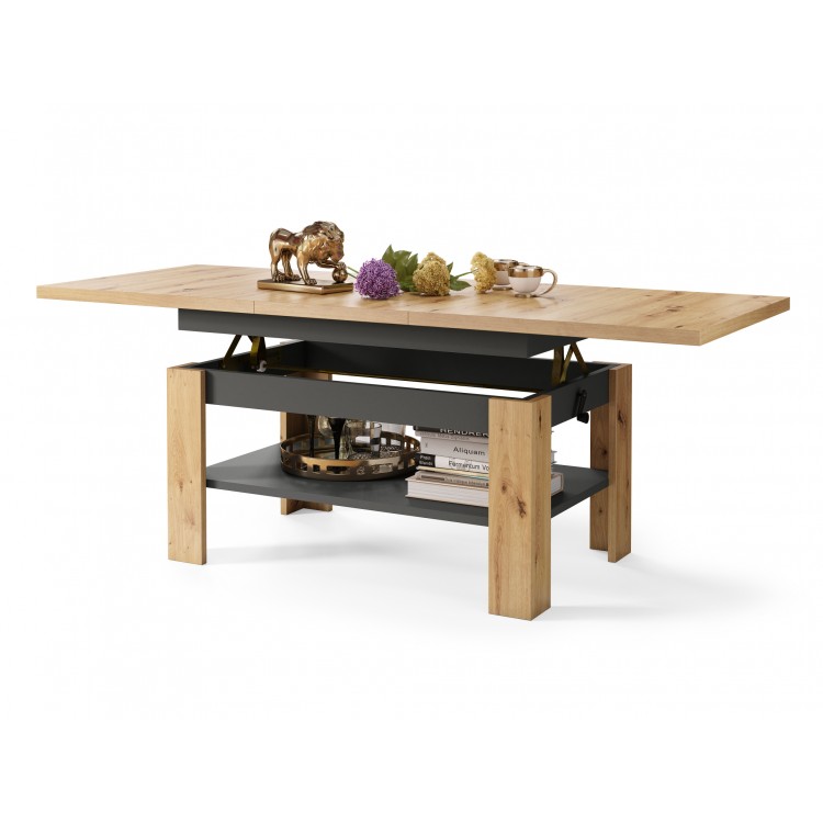RIO Artisan Eik/Anthraciet (Donkergrijs) - KOFFIETAFEL, UITSCHUIFBAAR MET HEFFUNCTIE VOOR HET BLAD RIO Artisan Eik/Anthraciet (Donkergrijs) - KOFFIETAFEL, UITSCHUIFBAAR MET HEFFUNCTIE VOOR HET BLAD