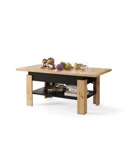 RIO Artisan Eik/Zwart Mat - KOFFIETAFEL, UITSCHUIFBAAR MET HEFFUNCTIE VOOR HET BLAD