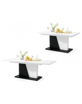 NOBLE NOIR Wit mat/Zwart mat – uitschuifbare tafel tot 218 cm, voor 8, 10 personen.