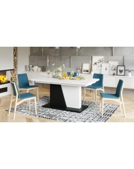 NOBLE NOIR Wit mat/Zwart mat – uitschuifbare tafel tot 218 cm, voor 8, 10 personen.