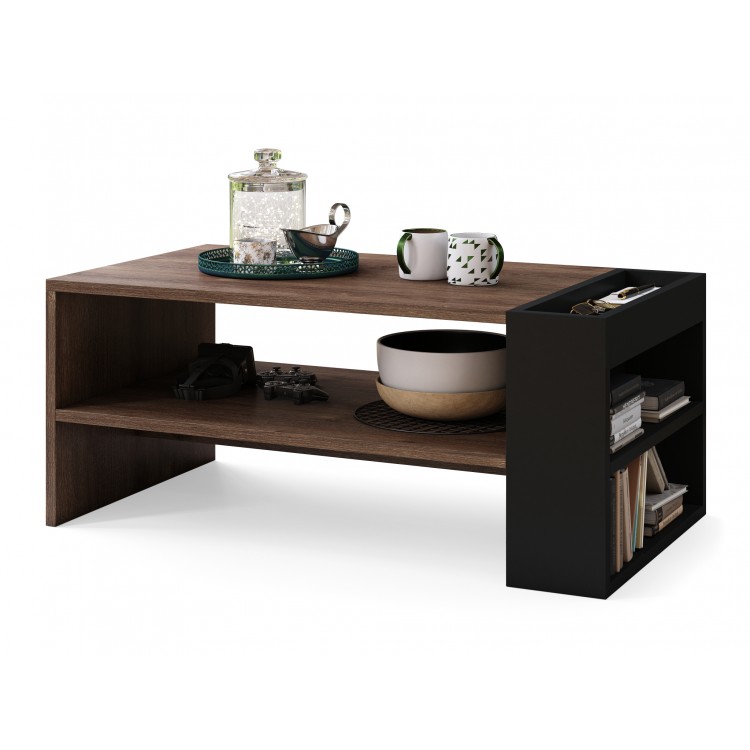 NEFRI Eik Bruin/Zwart Mat - MODERNE KOFFIETAFEL MET LEGPLANK NEFRI Eik Bruin/Zwart Mat - MODERNE KOFFIETAFEL MET LEGPLANK