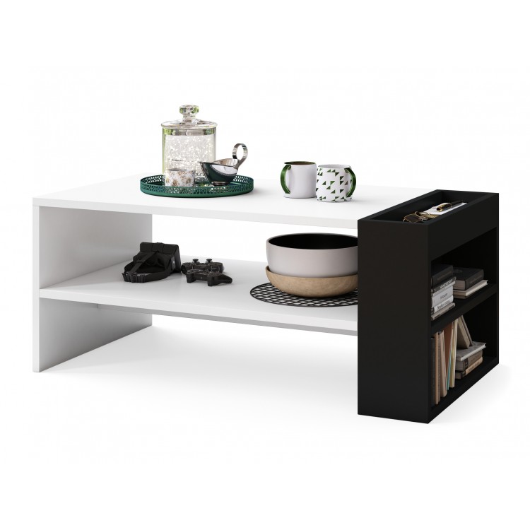 NEFRI Mat Wit/Zwart - MODERNE KOFFIETAFEL MET LEGPLANK