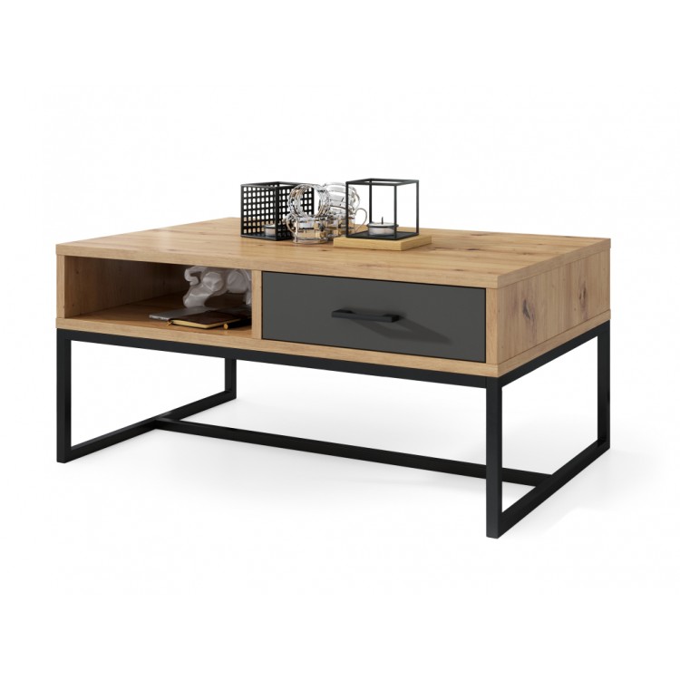 NYX Dub Artisan/Antracitová - MODERNÍ KONFERENČNÍ STOLEK SE ZÁSUVKOU, LOFT NYX Dub Artisan/Antracitová - MODERNÍ KONFERENČNÍ STOLEK SE ZÁSUVKOU, LOFT