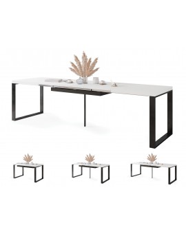 AVARI Wit Mat - LOFT TAFEL VOOR WOONKAMER/EETKAMER UITKLAPBAAR TOT  290 cm!